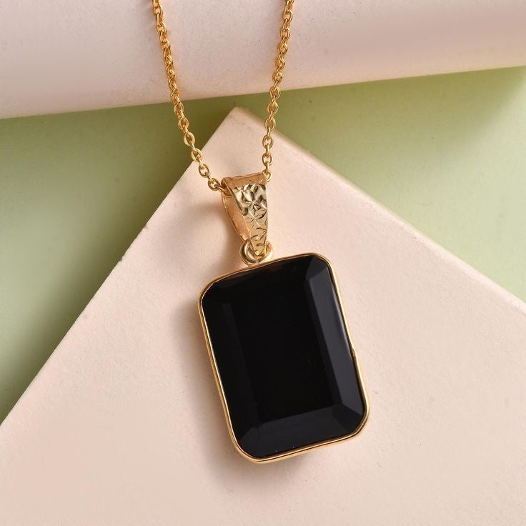 Black Octagon Gold Pendant Necklace