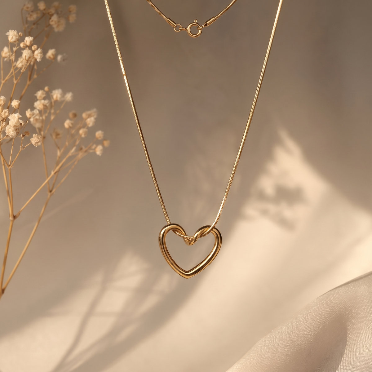 Open Heart Pendant Necklace in gold-tone stainless steel