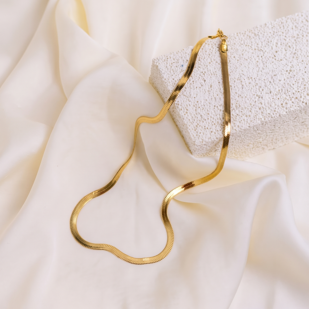 Gold Herringbone Chain Necklace in stainless steel