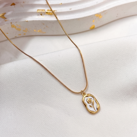 Pearl Tulip Pendant Necklace in gold-tone stainless steel