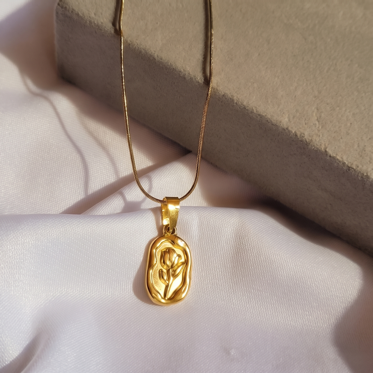 Golden Tulip Pendant Necklace in stainless steel