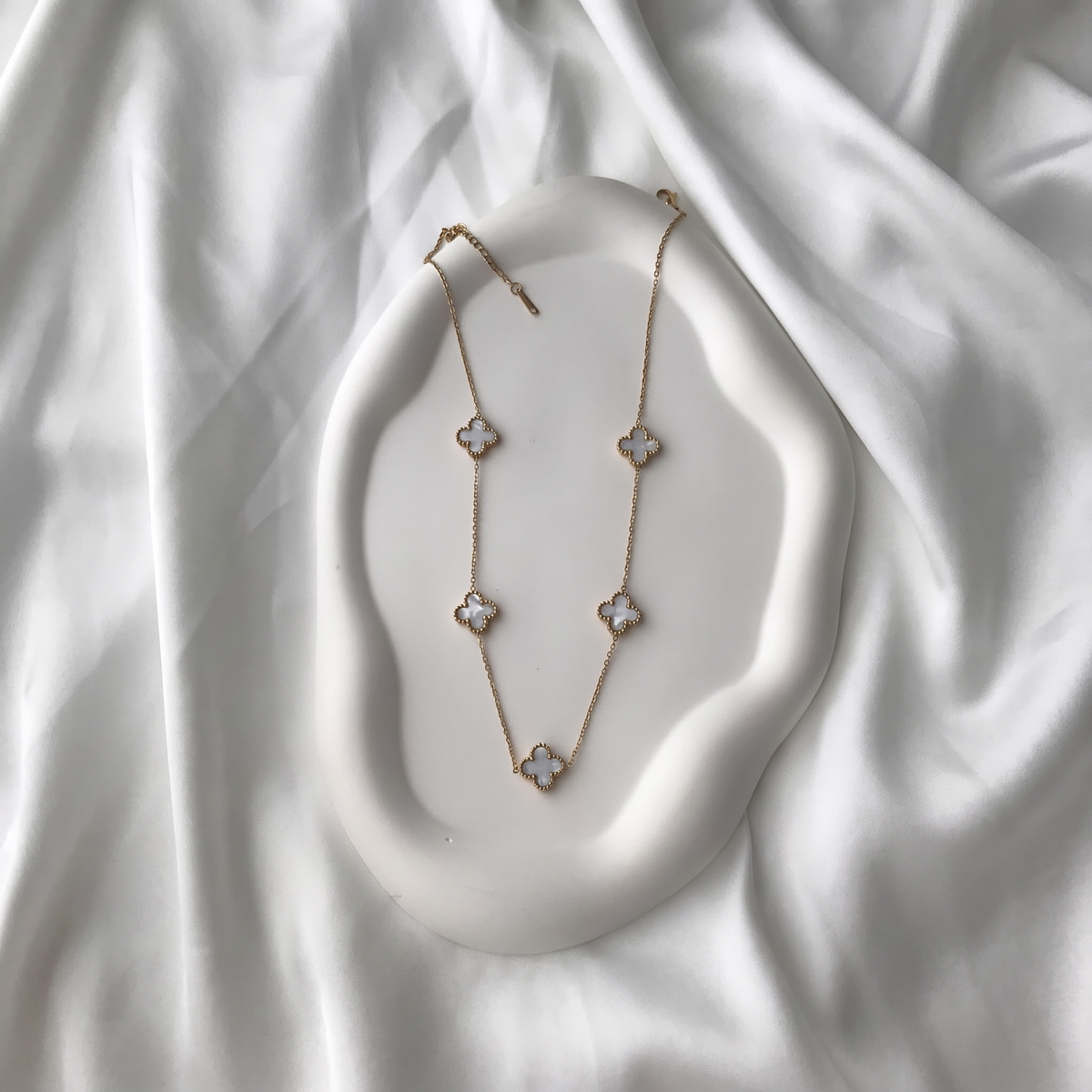 Four Leaf Clover Station Necklace in gold-tone stainless steel
