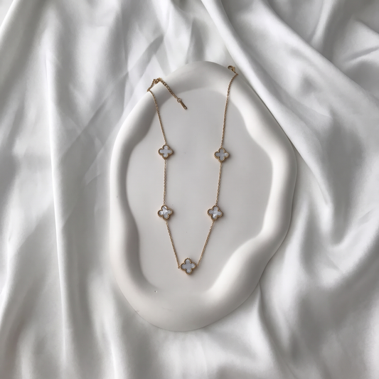 Four Leaf Clover Station Necklace in gold-tone stainless steel